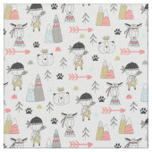 Cute Woodland Animals en Indian Boy Pattern Stof (Close Up)