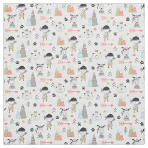 Cute Woodland Animals en Indian Boy Pattern Stof