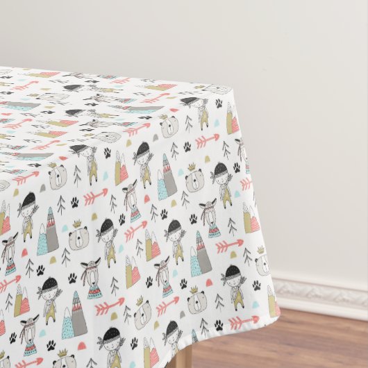 Cute Woodland Animals en Indian Boy Pattern Tafelkleed (Voorbeeld)