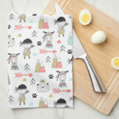 Cute Woodland Animals en Indian Boy Pattern Theedoek (Quarter Fold)