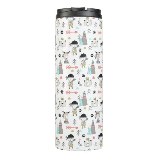 Cute Woodland Animals en Indian Boy Pattern Thermosbeker (Achterkant)