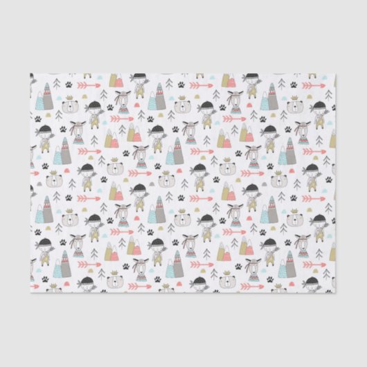 Cute Woodland Animals en Indian Boy Pattern Tissuepapier (Voorkant)