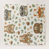 Cute Woodland Animals Floral Pattern Legpuzzel (Horizontaal)
