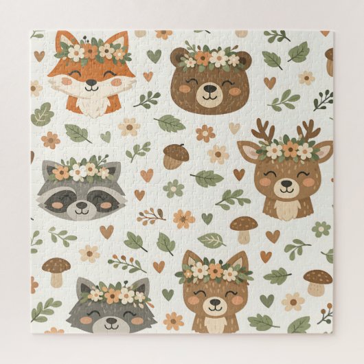 Cute Woodland Animals Floral Pattern Legpuzzel (Verticaal)
