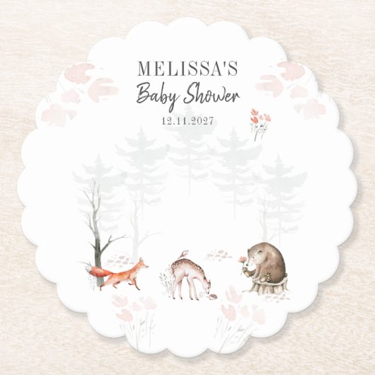 Cute Woodland Animals Forest Baby shower Kartonnen Onderzetters (Voorkant)