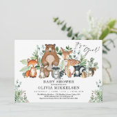 Cute Woodland Animals Forest Girl Baby shower Kaart (Staand voorkant)