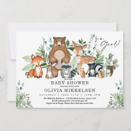 Cute Woodland Animals Forest Girl Baby shower Kaart