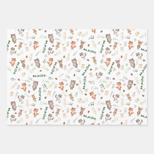 Cute Woodland Animals Forest Greenery Baby shower Inpakpapier Vel (Voorkant 3)