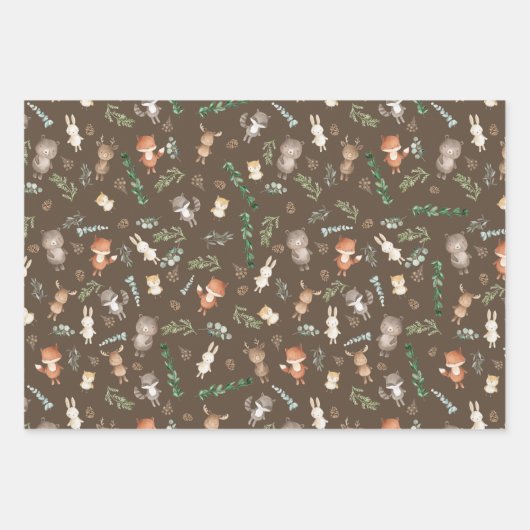 Cute Woodland Animals Forest Greenery Baby shower Inpakpapier Vel (Voorkant 2)