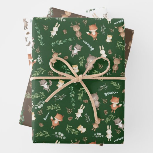 Cute Woodland Animals Forest Greenery Baby shower Inpakpapier Vel (In situ)