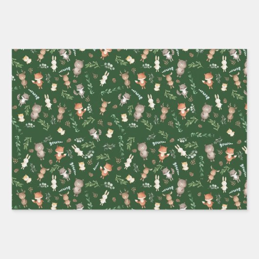 Cute Woodland Animals Forest Greenery Baby shower Inpakpapier Vel (Voorkant)