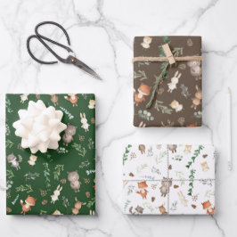 Cute Woodland Animals Forest Greenery Baby shower Inpakpapier Vel