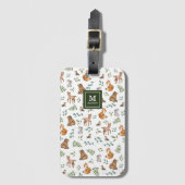 Cute Woodland Animals Forest Greenery Monogram Bagagelabel (Voorkant (verticaal))
