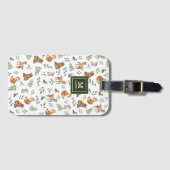 Cute Woodland Animals Forest Greenery Monogram Bagagelabel (Voorkant (horizontaal))