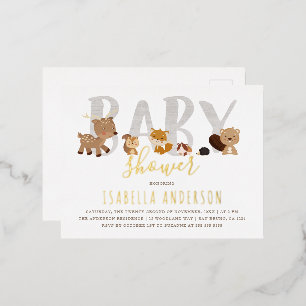 Cute Woodland Animals   Genderneutraal Baby shower Folie Uitnodiging Briefkaart