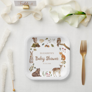 Cute Woodland Animals Geslacht Neutraal Baby showe Papieren Bordje