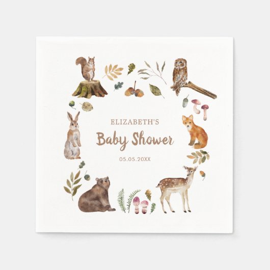 Cute Woodland Animals Geslacht Neutraal Baby showe Servet (Voorkant)