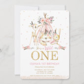 Cute Woodland Animals Girl Wild One Birthday Kaart (Voorkant)