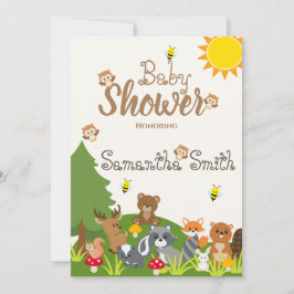 Cute Woodland Animals Green Tree Sun Baby shower Kaart