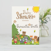Cute Woodland Animals Green Tree Sun Baby shower Kaart (Staand voorkant)