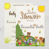 Cute Woodland Animals Green Tree Sun Baby shower Kaart (Voorkant / Achterkant)