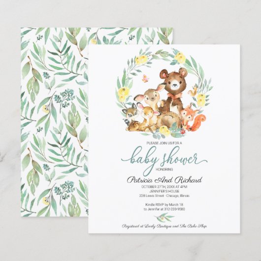 Cute Woodland Animals Greenery Baby shower (Voorkant / Achterkant)