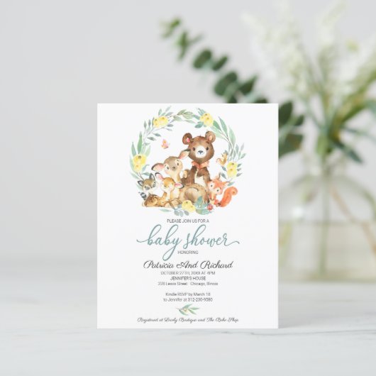 Cute Woodland Animals Greenery Baby shower (Staand voorkant)