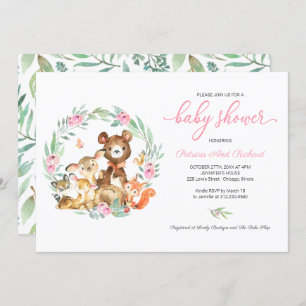 Cute Woodland Animals Greenery Baby shower Invitat Kaart