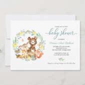 Cute Woodland Animals Greenery Baby shower Invitat Kaart (Voorkant)