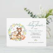 Cute Woodland Animals Greenery Baby shower Invitat Kaart (Staand voorkant)