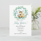 Cute Woodland Animals Greenery Baby shower Kaart (Staand voorkant)
