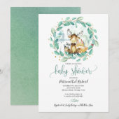 Cute Woodland Animals Greenery Baby shower Kaart (Voorkant / Achterkant)