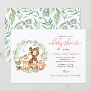 Cute Woodland Animals Greenery Baby shower Kaart