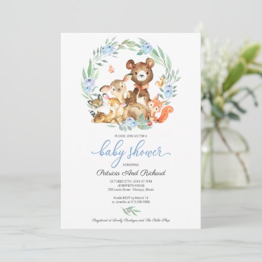 Cute Woodland Animals Greenery Baby shower Kaart (Staand voorkant)