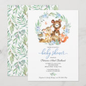 Cute Woodland Animals Greenery Baby shower Kaart (Voorkant / Achterkant)