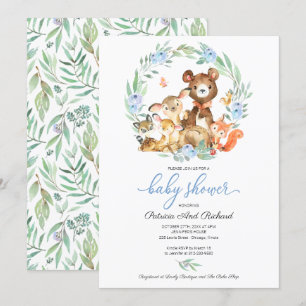 Cute Woodland Animals Greenery Baby shower Kaart