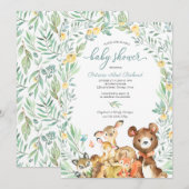 Cute Woodland Animals Greenery Baby shower Kaart (Voorkant / Achterkant)