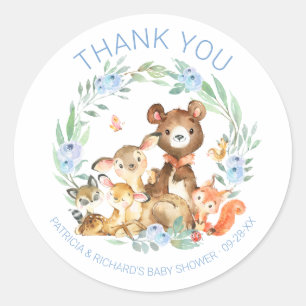 Cute Woodland Animals Greenery Baby shower Ronde Sticker