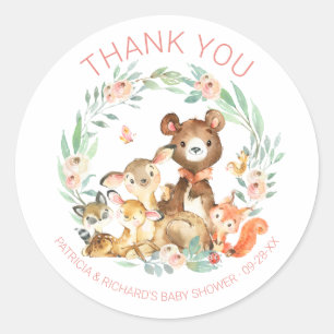 Cute Woodland Animals Greenery Baby shower Ronde Sticker