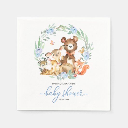 Cute Woodland Animals Greenery Baby shower Servet (Voorkant)