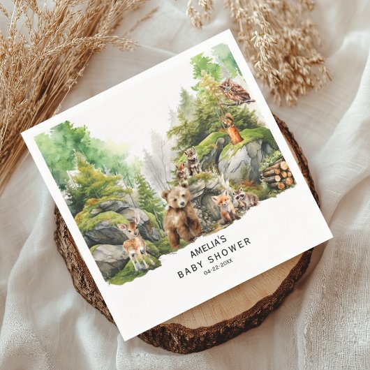 Cute Woodland Animals Greenery Baby shower Servet