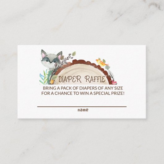 Cute Woodland Animals Greenery Diaper Raffle Informatiekaartje (Voorkant)