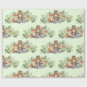Cute Woodland Animals Greenery Forest Party Cadeaupapier (Vlak)