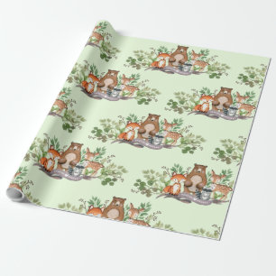 Cute Woodland Animals Greenery Forest Party Cadeaupapier