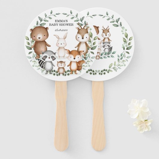 Cute Woodland Animals Greenery Wreatparty Favors Handwaaier (Voorkant en achterkant)