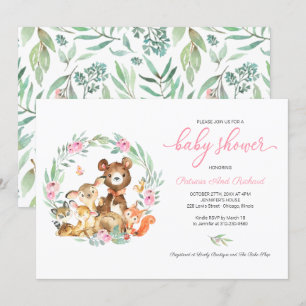 Cute Woodland Animals Groene Baby Shower Uitnodigi Kaart