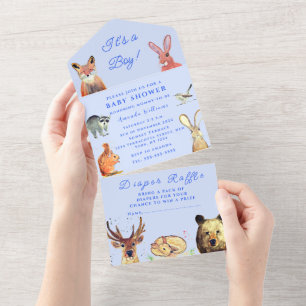 Cute Woodland Animals Het is een Boy Baby shower All In One Uitnodiging