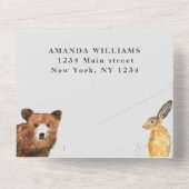 Cute Woodland Animals Het is een Boy Baby shower All In One Uitnodiging (Achterkant)