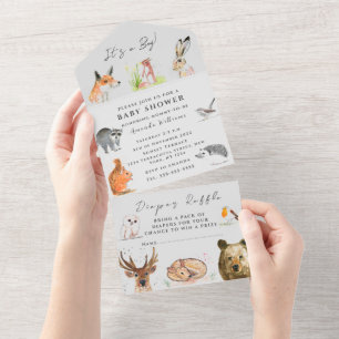 Cute Woodland Animals Het is een Boy Baby shower All In One Uitnodiging