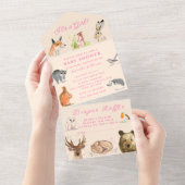 Cute Woodland Animals Het is een meisje Baby showe All In One Uitnodiging (Afscheurbaar)